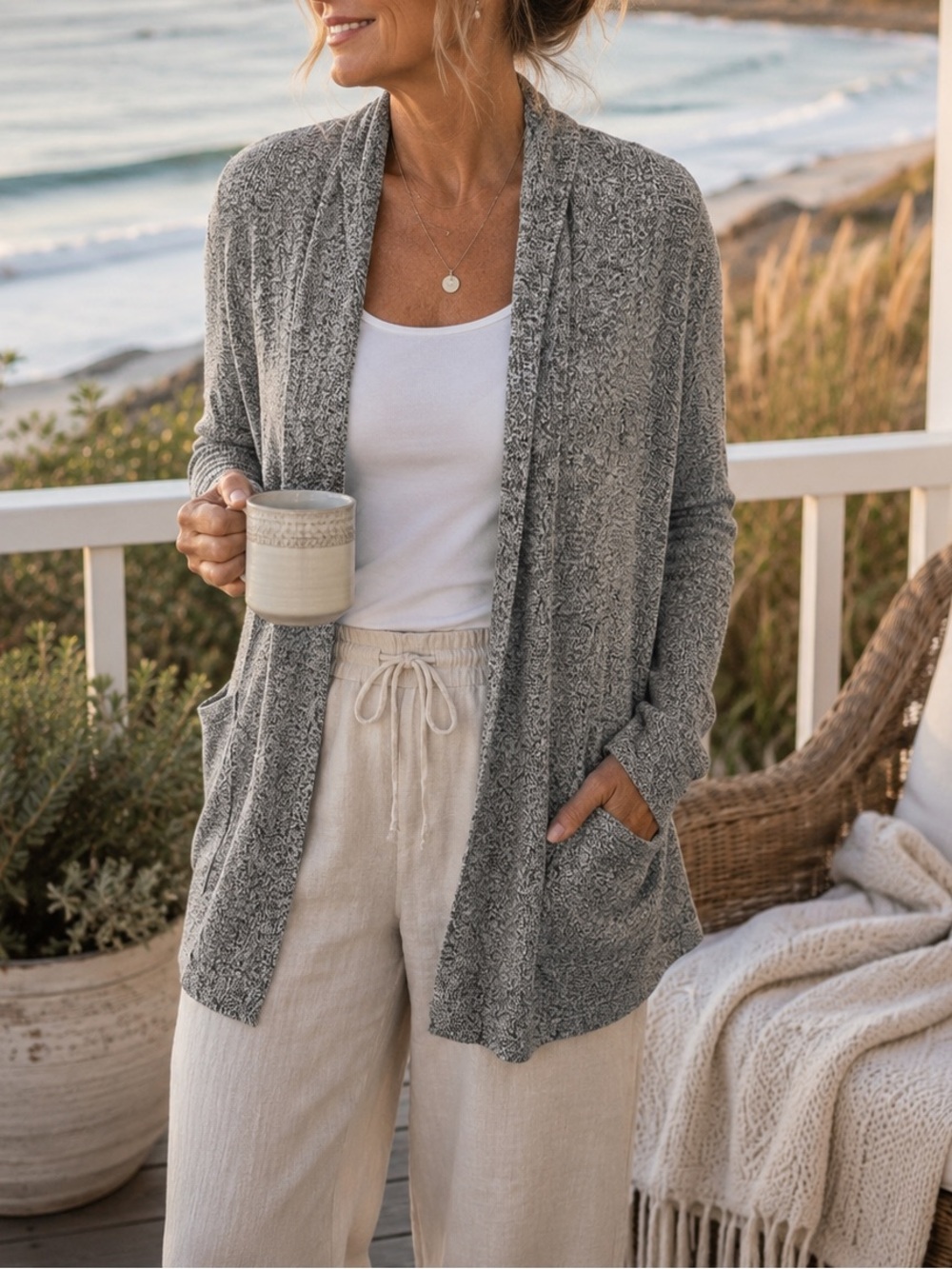 Alia Gray Open Front Cardigan Sweater Size XL Lightweight Layering Top
